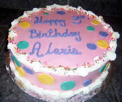 Pink polka-dot 3rd birthday cake for Alexis